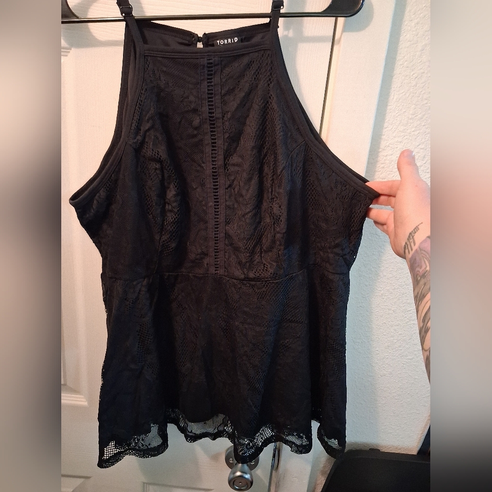torrid Black Lace Halter Peplum Camisole